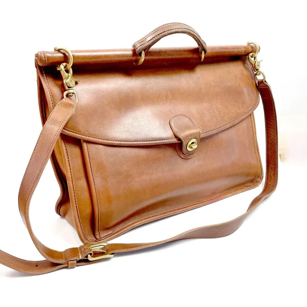 Vintage Coach Beekman Briefcase British Tan Leather Messenger Bag Academia